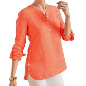 Talbots Quiet Luxury Linen Popover Top Womens Size Large Old Money Minimalist